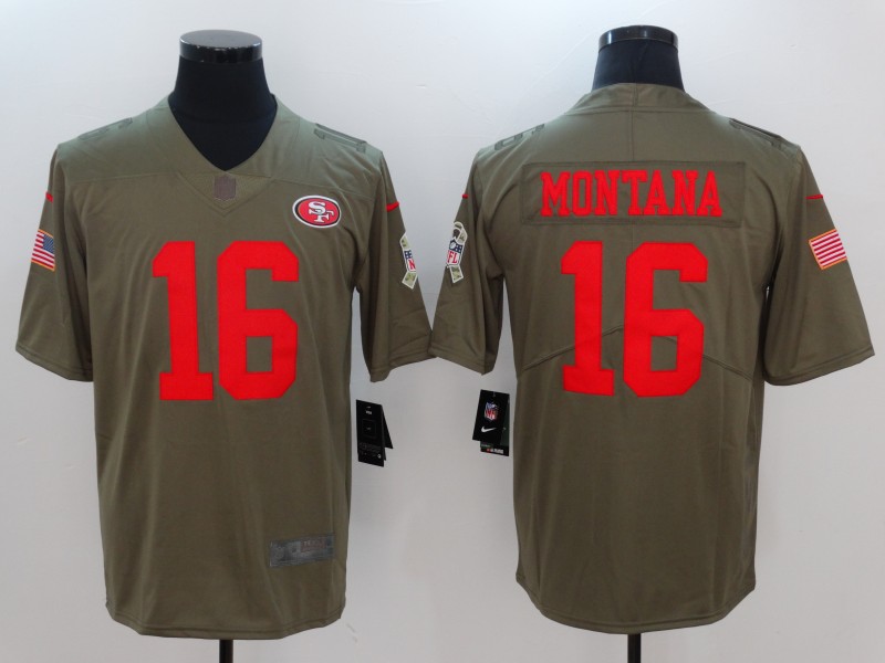 Men San Francisco 49ers #16 Montana Nike Olive Salute To Service Limited NFL Jerseys->carolina panthers->NFL Jersey
